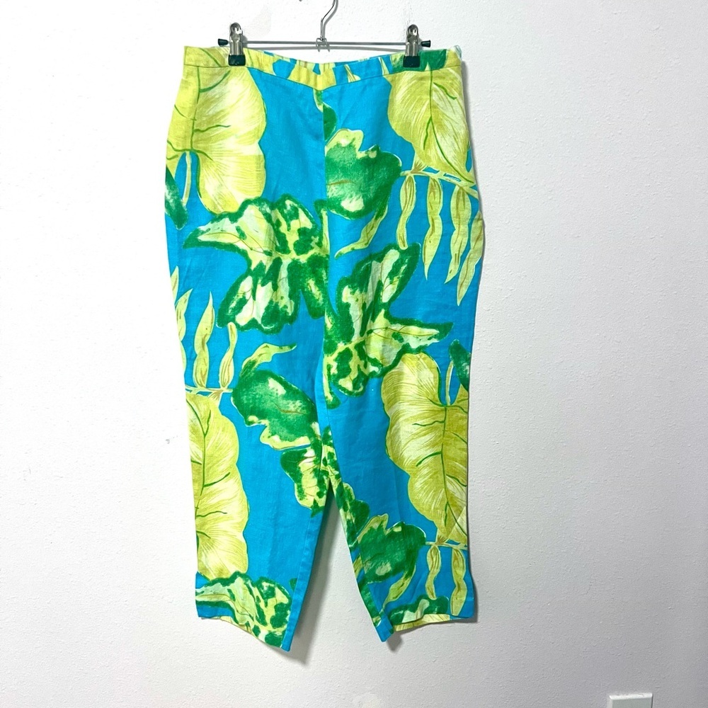 JohnPaulRichard Blue and Green linen‎ Casual Tropical cropped Bottoms 14